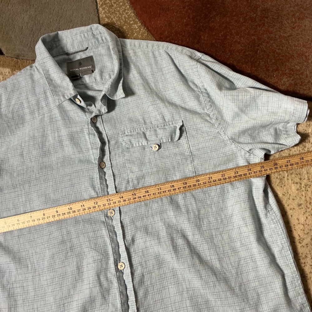 Royal Robbins Hempline Spaced Button Up Shirt Mens XXL Blue Grid Short Sleeve - Picture 3 of 7